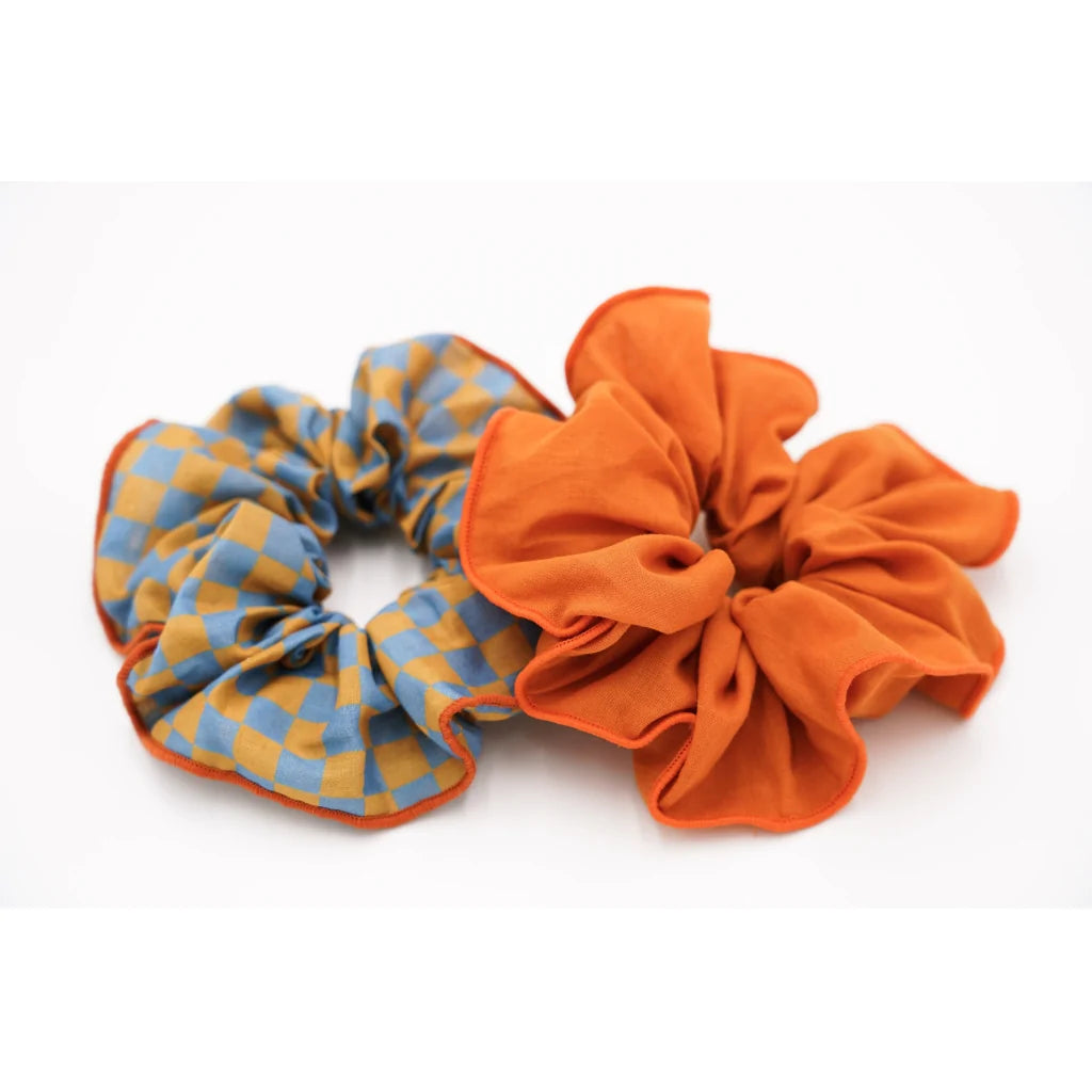 Hair Scrunchie Set of 2 - Checks Laguna+Wheat - MintMouse (Unicorner Concept Store)