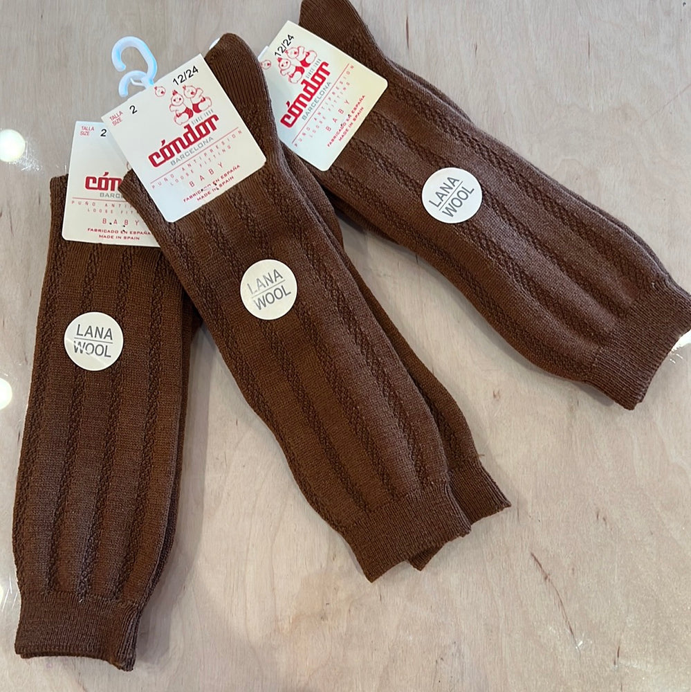 Wool knee socks with vertical pattern - Brown