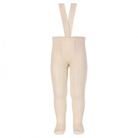 Rib Tights with elastic suspenders - Linen