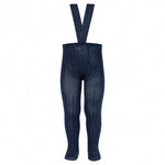 Rib tights with elastic suspenders NAVY BLUE