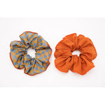 Hair Scrunchie Set of 2 - Checks Laguna+Wheat