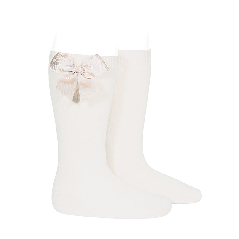 Knee-high socks with grossgrain side bow CREAM