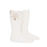 Knee-high socks with grossgrain side bow CREAM 202