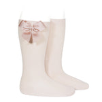 KNEE-HIGH SOCKS WITH GROSSGRAIN SIDE BOW NUDE 674