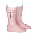 Knee high socks with grossgrain side bow PALE PINK