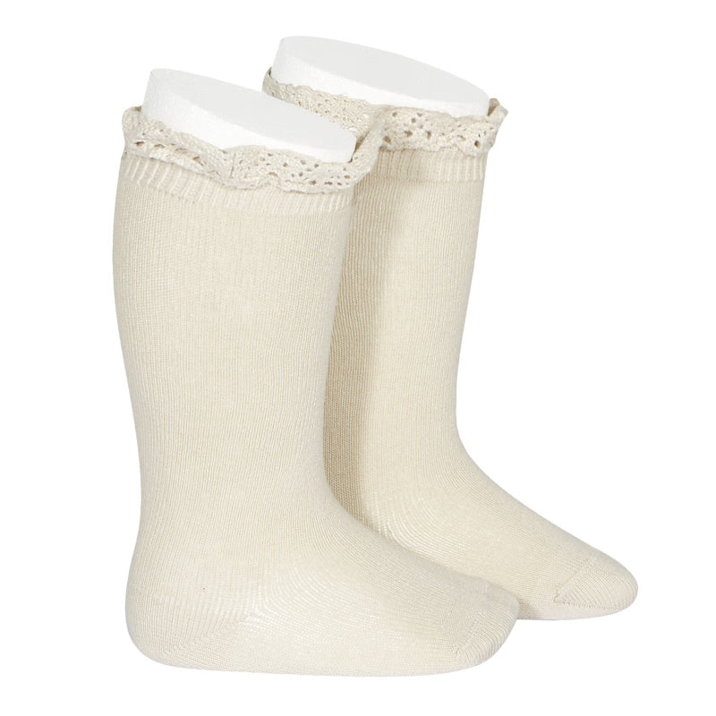 Knee socks with lace edging socks LINEN 304