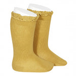 Knee socks with lace edging - mustard