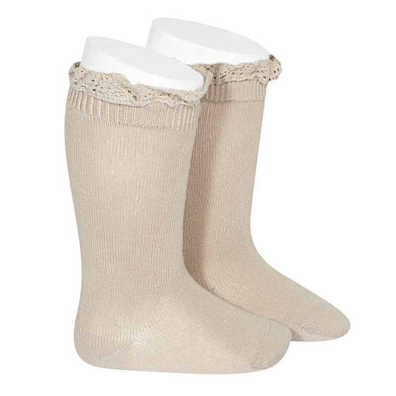 Knee socks with lace edging socks STONE 334