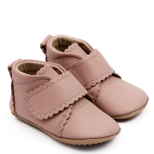 (1004) Pom Pom leather slippers - Scallops Dusty Old Rose - MintMouse (Unicorner Concept Store)