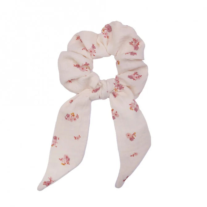 Scrunchie With Tail Muslin Flowers