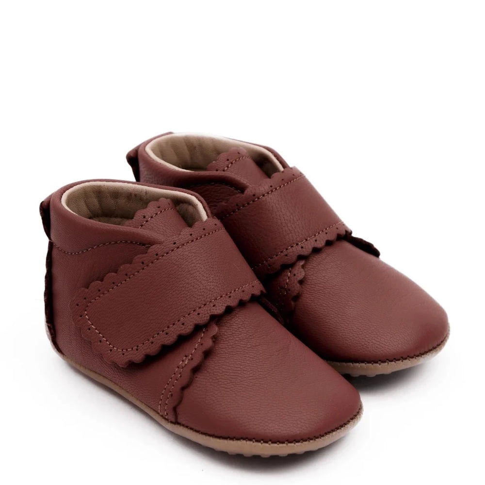 (1004) Pom Pom leather slippers - Scallops Rust