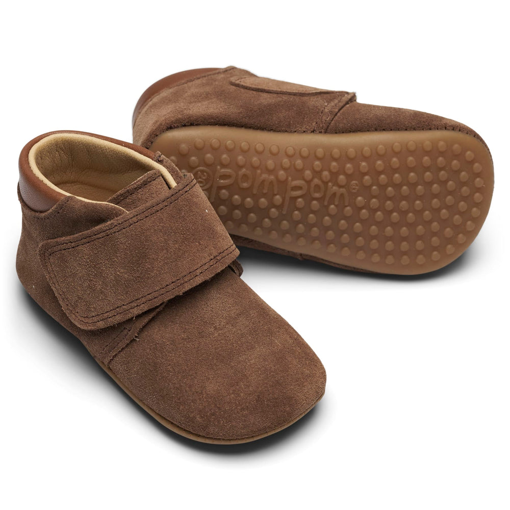 (1010) Pom Pom leather slippers - Light brown suede