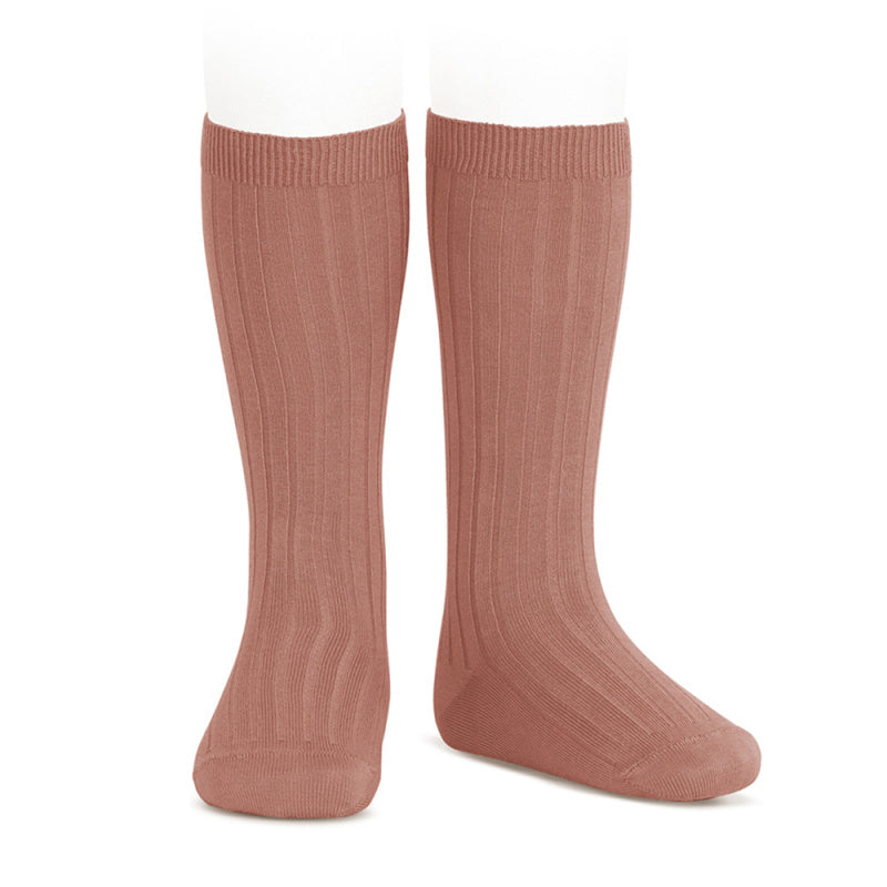 Basic rib knee high socks TERRACOTA