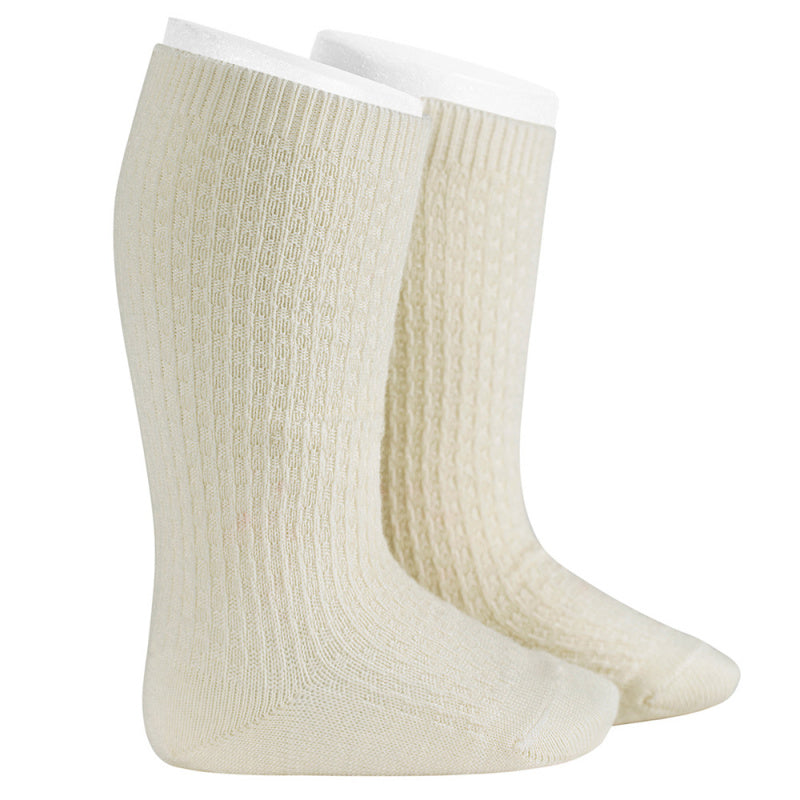 Knee-socks Merino Wool blend patterned - Beige