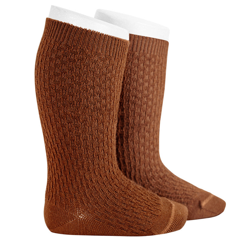 Merino wool-blend patterned knee socks CHOCOLATE