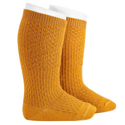 Merino wool-blend patterned knee socks CURRY